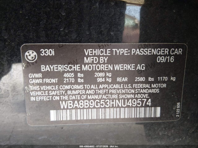 BMW 3 Series 330i 2017 WBA8B9G53HNU49574 Image 9