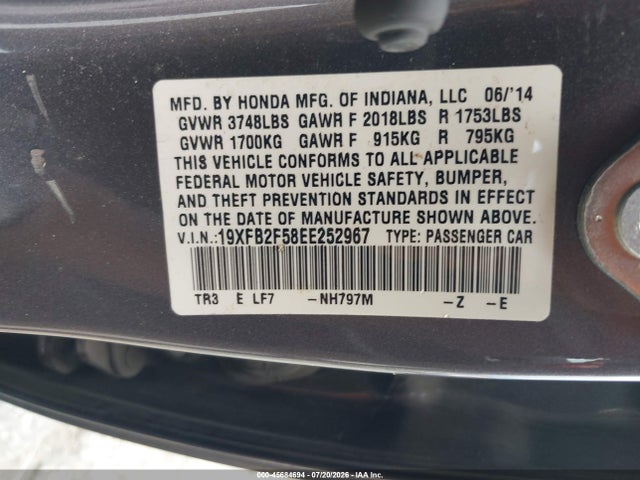 Honda Civic Lx 2014 19XFB2F58EE252967 Image 9