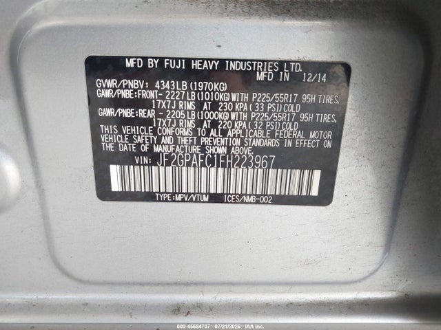 JF2GPAFC1FH223967 Subaru Xv Crosstrek 2.0i Premium