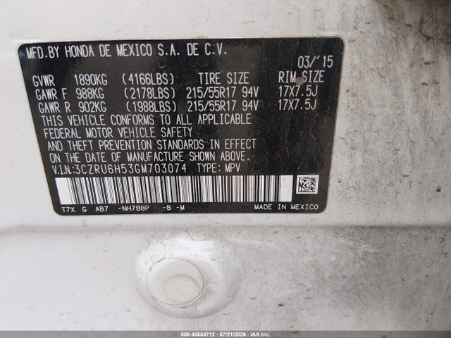 3CZRU6H53GM703074 Honda HR-V EX