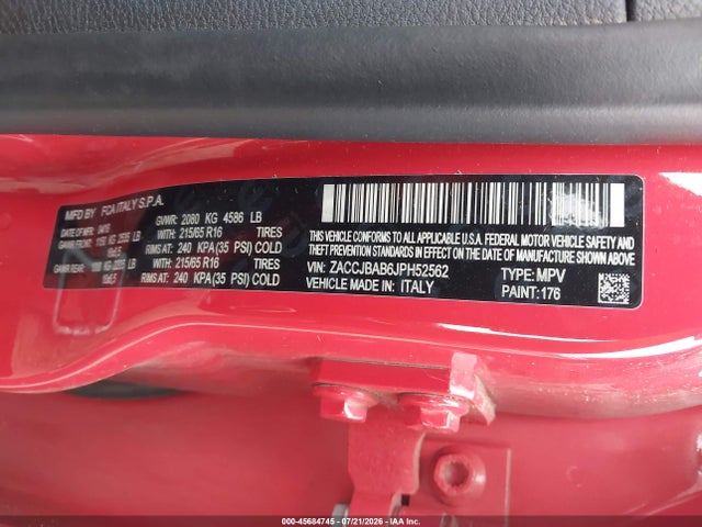 Продаж на аукціоні авто 2018 Jeep Renegade Sport 4x4, vin: ZACCJBAB6JPH52562, номер лоту: 45684745
