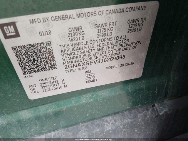 Chevrolet EQUINOX LT 2018 2GNAXSEV3J6269898 Image 9
