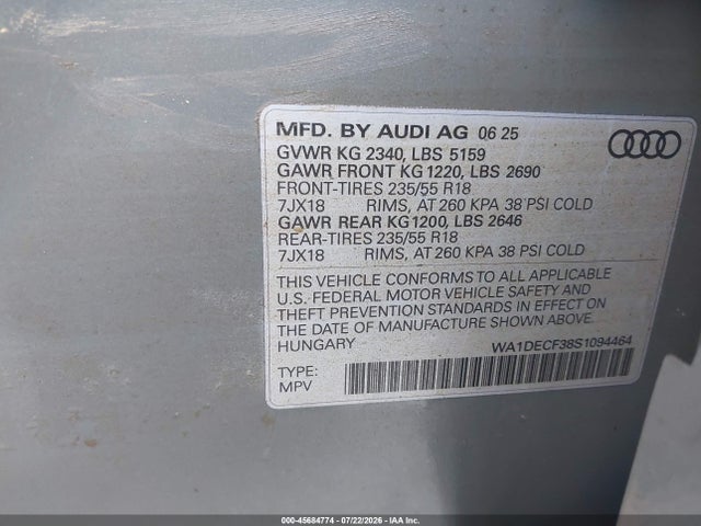 WA1DECF38S1094464 Audi Q3 Premium 45 Tfsi S Line Quattro Tiptronic