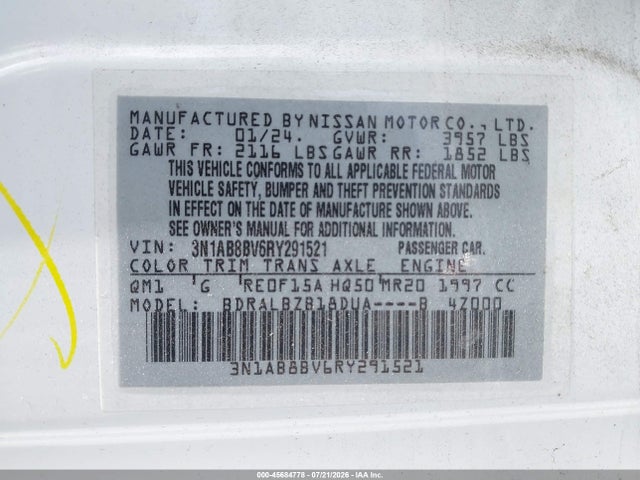 Продаж на аукціоні авто 2024 Nissan Sentra S Xtronic Cvt, vin: 3N1AB8BV6RY291521, номер лоту: 45684778