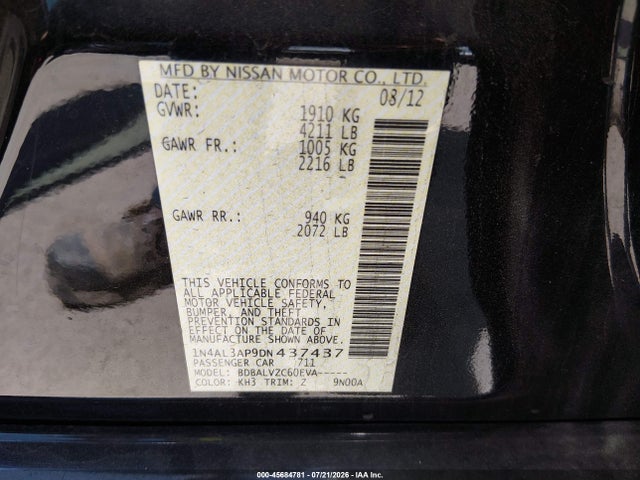 Продаж на аукціоні авто 2013 Nissan Altima 2.5 Sl, vin: 1N4AL3AP9DN437437, номер лоту: 45684781