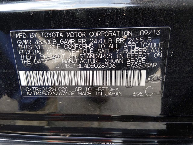 Продаж на аукціоні авто 2013 Lexus Gs 350, vin: JTHBE1BL4D5028706, номер лоту: 45684786