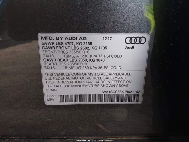 WA1BCCFSXJR021102 Audi Q3 2.0t Premium/2.0t Sport Premium