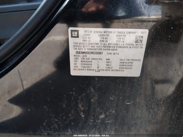 Aukcja sprzedaży 2017 Gmc Terrain Sle-2, vin: 2GKALNEK2H6338087, numer aukcji: 45684828