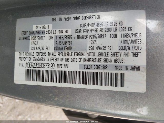 Продажа на аукционе авто 2011 Mazda Cx-7 I Sport, vin: JM3ER2B56B0373120, номер лота: 45684835