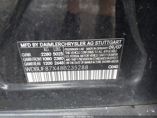 45684845 :رقم المزاد ، WDBUF87X48B235288 vin ، 2008 Mercedes-benz E 350 4matic مزاد بيع