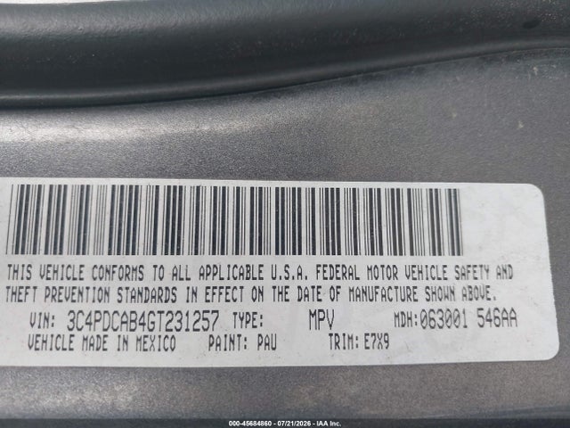 Dodge JOURNEY SE 2016 3C4PDCAB4GT231257 Image 9
