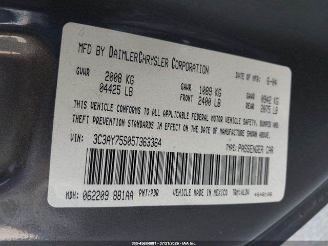 45684881 :رقم المزاد ، 3C3AY75S05T363364 vin ، 2005 Chrysler Pt Cruiser Gt مزاد بيع