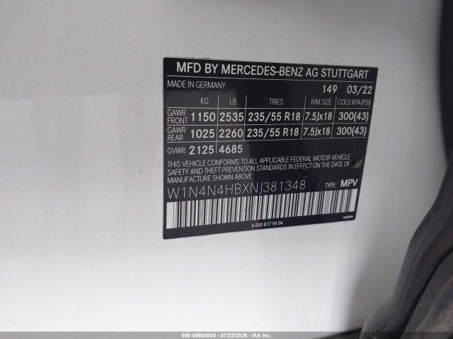 45684934 :رقم المزاد ، W1N4N4HBXNJ381348 vin ، 2022 Mercedes-benz Gla 250 4matic مزاد بيع