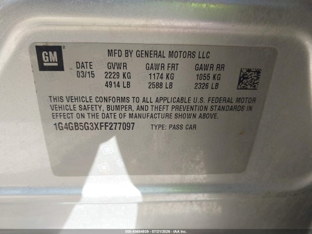 Buick Lacrosse Leather 2015 1G4GB5G3XFF277097 Image 9
