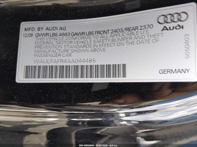 45684948 :رقم المزاد ، WAULFAFR4AA044485 vin ، 2010 Audi A5 2.0t Premium مزاد بيع