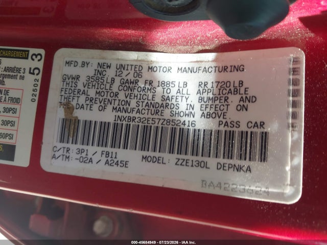 45684949 :رقم المزاد ، 1NXBR32E57Z852416 vin ، 2007 Toyota Corolla Le مزاد بيع