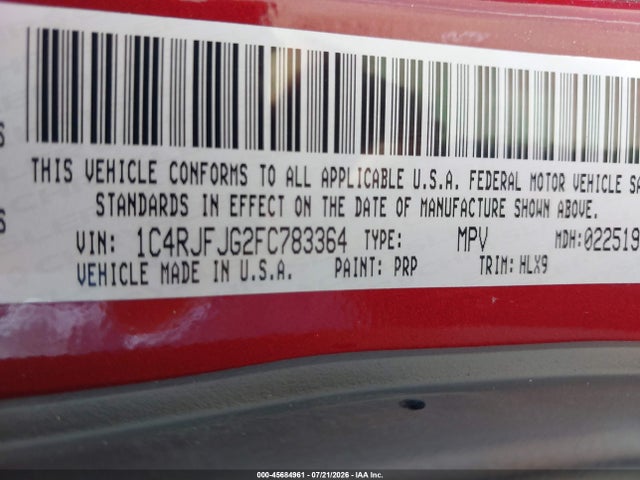 1C4RJFJG2FC783364 Jeep Grand Cherokee Summit