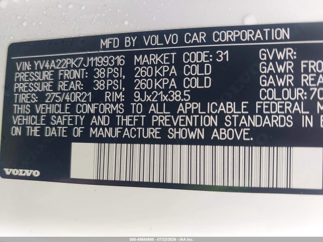 Aukcja sprzedaży 2018 Volvo Xc90 T6 Momentum, vin: YV4A22PK7J1199316, numer aukcji: 45684998