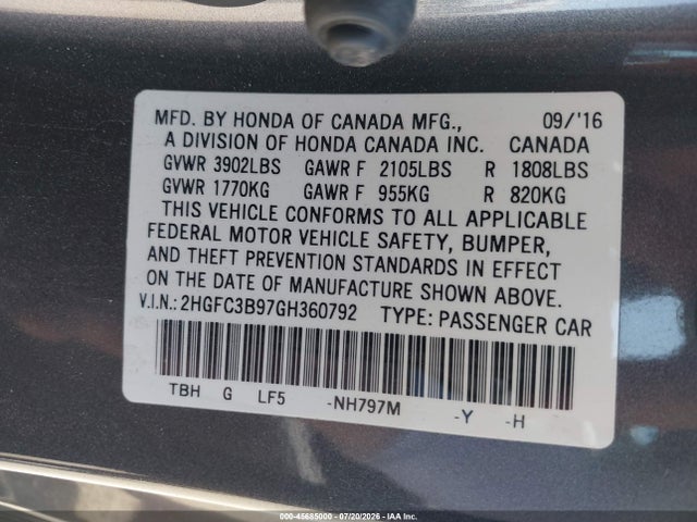 2HGFC3B97GH360792 Honda Civic Touring