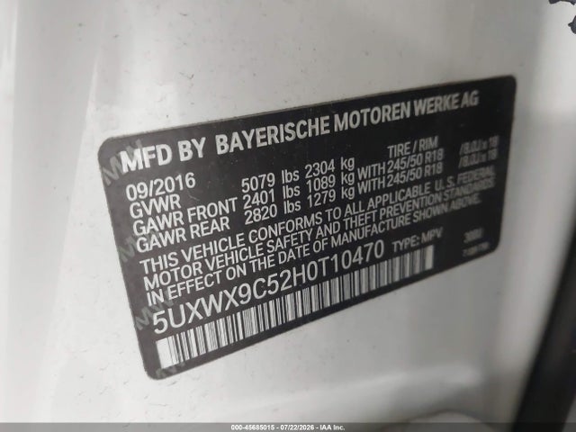 45685015 :رقم المزاد ، 5UXWX9C52H0T10470 vin ، 2017 Bmw X3 Xdrive28i مزاد بيع