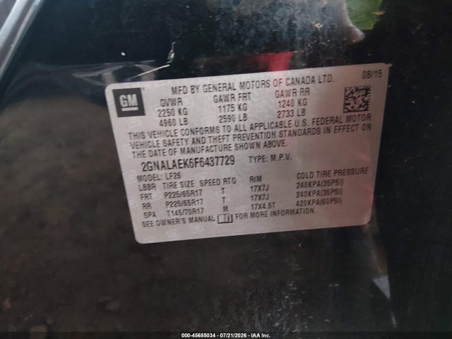 Chevrolet EQUINOX LS 2015 2GNALAEK6F6437729 Image 9