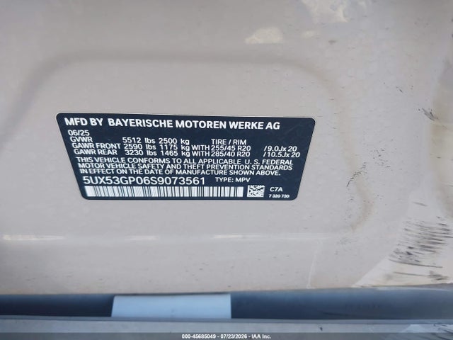 2025 Bmw X3 30 Xdrive მანქანა იყიდება აუქციონზე, vin: 5UX53GP06S9073561, აუქციონის ნომერი: 45685049
