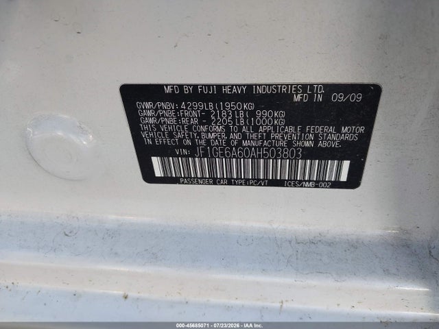 45685071 :رقم المزاد ، JF1GE6A60AH503803 vin ، 2010 Subaru Impreza 2.5i مزاد بيع