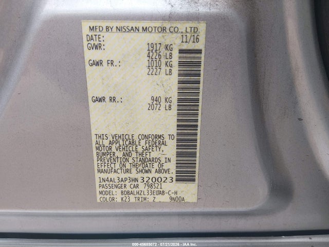 Nissan Altima 2.5 Sr 2017 1N4AL3AP3HN320023 Image 9
