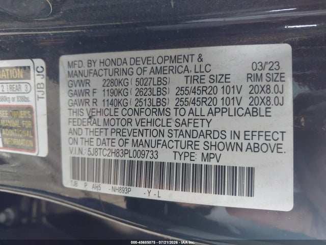 Acura Rdx A-spec Advance Package 2023 5J8TC2H83PL009733 Image 9