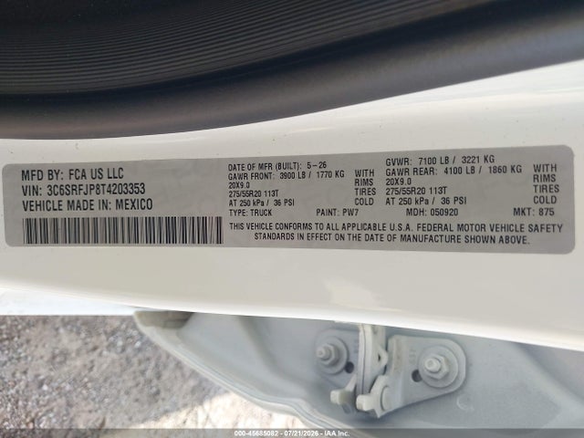 Продажа на аукционе авто 2026 Ram 1500 Laramie  4x4 5'7 Box, vin: 3C6SRFJP8T4203353, номер лота: 45685082