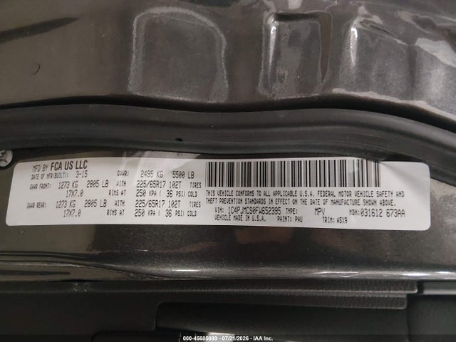 45685089 :رقم المزاد ، 1C4PJMCS0FW652395 vin ، 2015 Jeep Cherokee Latitude مزاد بيع
