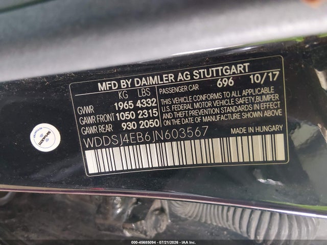 WDDSJ4EB6JN603567 Mercedes-Benz CLA 250