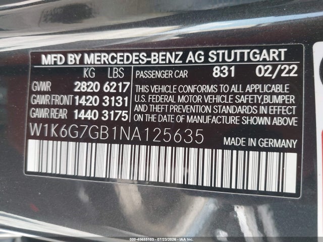 Aukcja sprzedaży 2022 Mercedes-benz S 580 4matic, vin: W1K6G7GB1NA125635, numer aukcji: 45685103