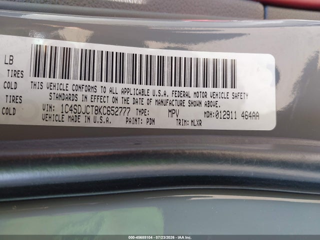 45685104 :رقم المزاد ، 1C4SDJCT8KC652777 vin ، 2019 Dodge Durango R/t Awd مزاد بيع