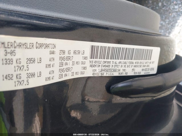 45685130 :رقم المزاد ، 1J8HR58255C666104 vin ، 2005 Jeep Grand Cherokee Limited مزاد بيع