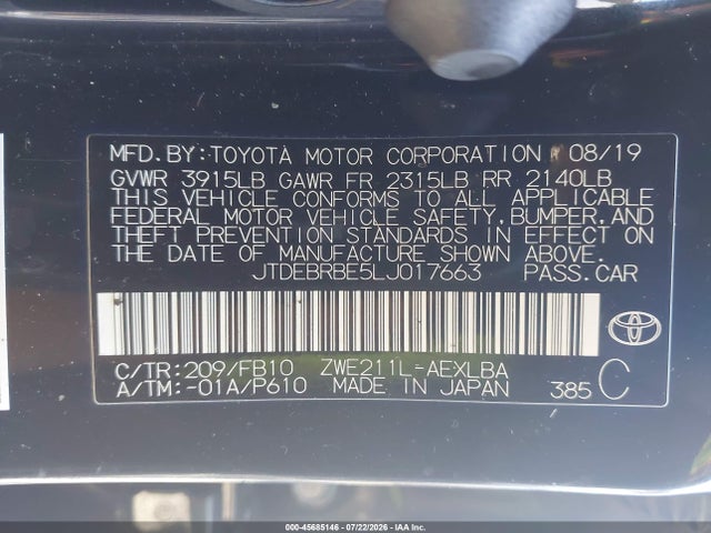 Toyota Corolla Hybrid Le 2020 JTDEBRBE5LJ017663 Image 9