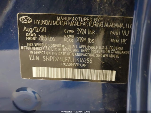Продажа на аукционе авто 2020 Hyundai Elantra Se, vin: 5NPD74LF7LH616256, номер лота: 45685183
