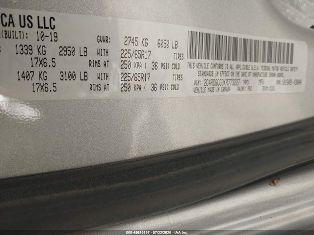 45685197 :رقم المزاد ، 2C4RDGCG3KR773227 vin ، 2019 Dodge Grand Caravan Sxt مزاد بيع