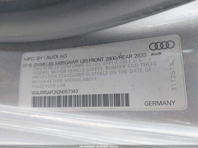 Aukcja sprzedaży 2016 Audi A7 3.0 Premium Plus, vin: WAUWGAFC6GN057343, numer aukcji: 45685208