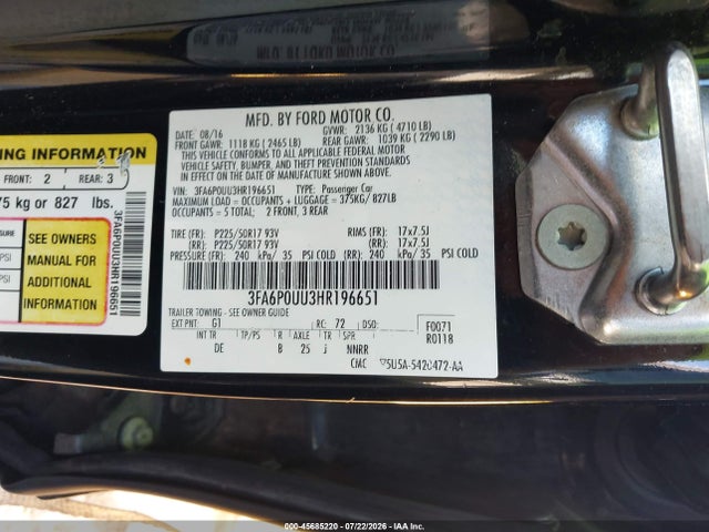 Ford Fusion Hybrid S 2017 3FA6P0UU3HR196651 Image 9