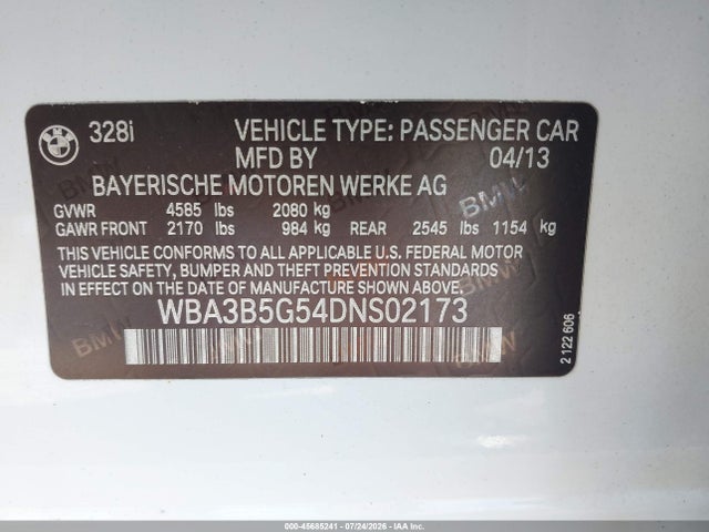 45685241 :رقم المزاد ، WBA3B5G54DNS02173 vin ، 2013 Bmw 328i Xdrive مزاد بيع