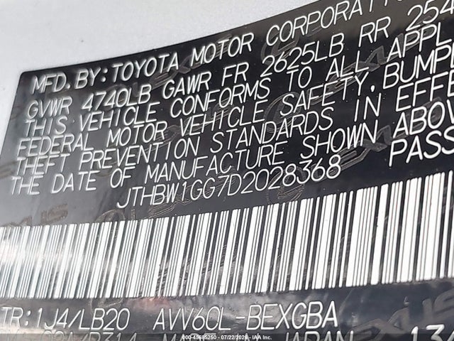45685250 :رقم المزاد ، JTHBW1GG7D2028368 vin ، 2013 Lexus Es 300h مزاد بيع
