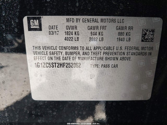 1G1ZC5ST2HF252062 Chevrolet Malibu 1fl