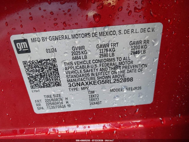 3GNAXKEG5RL252898 Chevrolet Equinox Fwd Lt