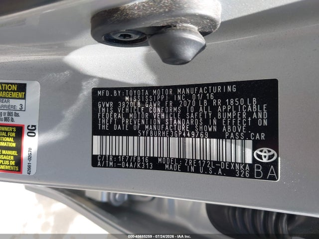 5YFBURHE3GP449769 Toyota COROLLA LE