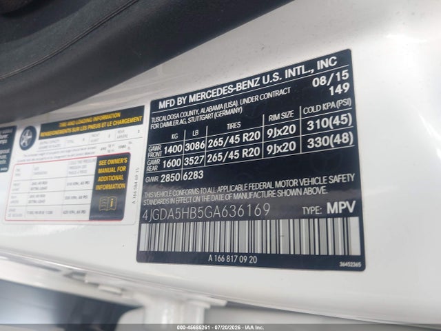 Продаж на аукціоні авто 2016 Mercedes-benz Gle 350 4matic, vin: 4JGDA5HB5GA636169, номер лоту: 45685261