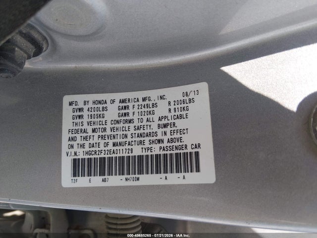 Aukcja sprzedaży 2014 Honda Accord Lx, vin: 1HGCR2F32EA011729, numer aukcji: 45685265
