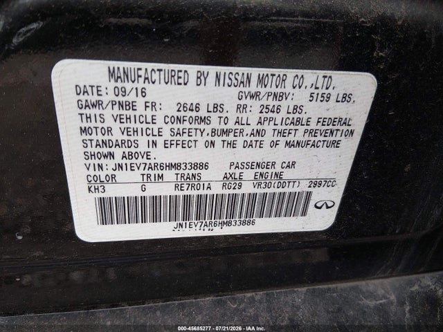 Продажа на аукционе авто 2017 Infiniti Q50 3.0t Sport, vin: JN1EV7AR6HM833886, номер лота: 45685277