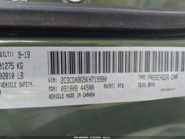 Продаж на аукціоні авто 2019 Dodge Charger Sxt Rwd, vin: 2C3CDXBG5KH719980, номер лоту: 45685293