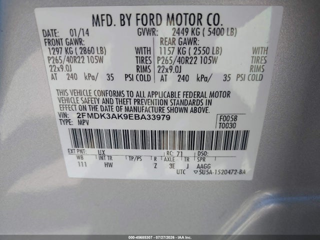 Ford EDGE SPORT 2014 2FMDK3AK9EBA33979 Image 9